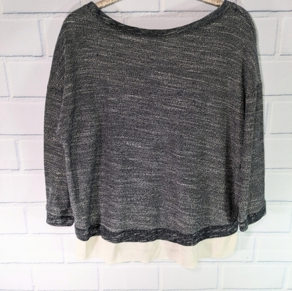 AEO Navy Marled Sweatshirt White Ruffled Bottom Hem - Picture 2 of 4